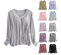 Pigiama imbottito da donna, a maniche lunghe, vestibilità ampia, con scollo a V, design imbottito, casual, traspirante, per uso quotidiano, abbigliamento per la casa, leggero, comodo, morbido, rosa