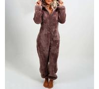 Pigiama in flanella con cappuccio da donna, comodo pagliaccetto in peluche progettato per tenerti al caldo in questa stagione (XL caffè)