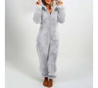 Pigiama in flanella con cappuccio da donna, comodo pagliaccetto in peluche progettato per tenerti al caldo in questa stagione (S grigio chiaro)