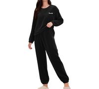 Pigiama in pile da donna, a maniche lunghe, morbido e accogliente | Pigiama invernale caldo Plus Size peluche corallo pile elegante lettera stampa abbigliamento per la casa abiti per il tempo