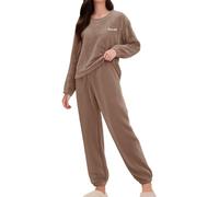 Pigiama in pile da donna, a maniche lunghe, morbido e accogliente | Pigiama invernale caldo Plus Size peluche corallo pile elegante lettera stampa abbigliamento per la casa abiti per il tempo