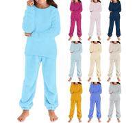 Pigiama in pile per ragazze, per adolescenti, peloso, termico, invernale, caldo, peloso, 2 pezzi, tinta unita, morbido, abbigliamento casual e confortevole, Cenere Chiaro, 9-10 Years