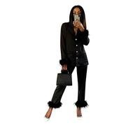 Pigiama in Raso Elegante Piumato da Donna Pigiama Due Pezzi Maniche Lunghe Pantaloni Lunghi Sexy Pigiama in Seta Top con Bottoni e Pantaloni Comodo