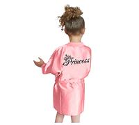 Pigiama in raso, leggero, per bambini, in seta, kimono, accappatoio per bambini, da notte, per spa, festa di compleanno, per ragazze, tinta unita, pigiameria, Colore: rosa., 90