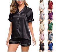 Pigiama in seta da donna, pigiama in seta a maniche corte alla moda a maniche corte con bottoni morbidi da sposa set morbido colore sudato loungewear traspirante indumenti da notte abiti eleganti