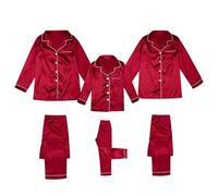 Pigiama in seta di raso con bottoni Set di pigiama a due pezzi tinta unita per la famiglia di abbigliamento da notte a maniche lunghe abbigliamento da notte in seta per mamma Red2 Arrive by Christmas