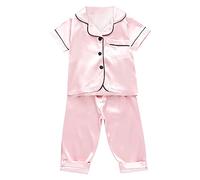 Pigiama in Seta per Bambini Bambina Ragazzo Raso a Maniche Corte, Biancheria da Notte Top Pantaloni 2 Pezzi con Bottoni Loungewear Pantaloncini Neonato Neonata