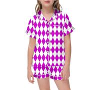 Pigiama in Seta per Bambini Raso Manica Corta Biancheria da Notte 2 Pezzi Bambino Ragazze Tops Elastica Vita Loungewear Pantaloncini