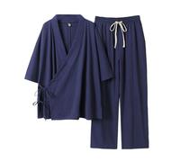 Pigiama in Stile Giapponese Cotone Giapponese Kimono Suit Summer Plus Size Kimono Accappatoi Stile Cinese Indumenti da Notte,Blu,9XL