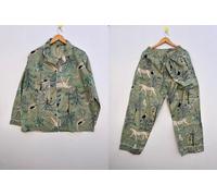 Pigiama indiano 100% cotone stampa animalier pigiama set damigella d'onore tu...
