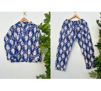 Pigiama indiano 100% cotone stampa animalier pigiama set damigella d'onore tu...