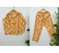 Pigiama indiano 100% cotone stampa animalier pigiama set damigella d'onore tu...