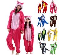 Pigiama intero a forma di animale, per donne e bambini, soffice tuta con cappuccio, costume invernale caldo per cosplay, perfetto per Halloween e Natale