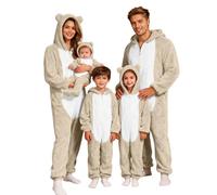 Pigiama Intero Famiglia Natale in Flanella Caldo con Cappuccio e Orecchie a Gatto Tuta Intera Invernale Casa Pigiami Natalizi Coppia Fidanzati Divertente Coordinati Carnevale per Tutta La Famiglia