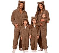 Pigiama Intero Famiglia Natale in Flanella Caldo con Cappuccio e Orecchie a Gatto Tuta Intera Invernale Casa Pigiami Natalizi Coppia Fidanzati Divertente Coordinati Carnevale per Tutta La Famiglia