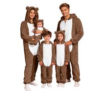 Pigiama Intero Famiglia Natale in Flanella Caldo con Cappuccio e Orecchie a Gatto Tuta Intera Invernale Casa Pigiami Natalizi Coppia Fidanzati Divertente Coordinati Carnevale per Tutta La Famiglia