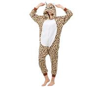 Pigiama Intero Unisex per Adulti: Costume Leopardo/Zebra per Donna - Pigiama Intero in Peluche per Carnevale/Halloween (IT, Testo, XL, Regular, Regular, Leopardo)