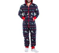 Pigiama Intero Uomo - Pigiama Intero Natalizio da Uomo in Pile Termico A Maniche Lunghe Pigiami con Cappuccio E Chiusura Lampo alla Moda Pigiami Interi A Quadri Invernale Biancheria da Notte per Casa