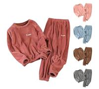 Pigiama invernale da donna, in pile, 2 pezzi, comodo e morbido | Pigiama caldo da donna, comodo pigiama abbinato a maniche lunghe in peluche pullover pigiama pantaloni invernali termici