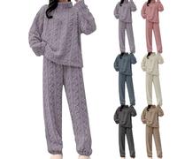 Pigiama invernale da donna in pile con cerniera a un quarto di lunghezza, in velluto corallo, spesso, soffice, da notte, da donna, per il tempo libero, comodo, set da 2 pezzi, ultra morbido e termico