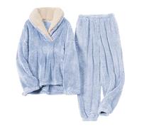 Pigiama invernale da donna, lungo, caldo, in flanella, per autunno | Tuta da casa morbida e calda con felpa e pantaloni, tuta in pile per il tempo libero
