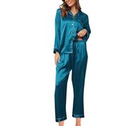 Pigiama invernale da donna, taglia grande, set di 2 pezzi, da donna, maniche lunghe, con risvolto, pigiama casual, stampato con camicia con bottoni e pantaloni per tutte le stagioni