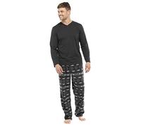 Pigiama invernale da uomo con top in jersey e pantaloni in pile super morbido con stampa Fairisle (S a 8XL) nero/grigio XXXXL