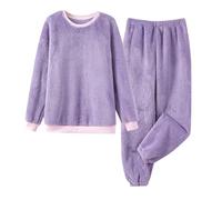 Pigiama invernale in pile, da notte in due pezzi, morbido maglione e pantaloni per il tempo libero, set per la casa, coppia di loungewear, morbido pigiama, vestibilità comoda, O viola, XL