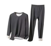 Pigiama invernale lungo da uomo, due pezzi, a girocollo, comodo, pantaloni da notte con tasca, morbidi indumenti da notte per le giornate fredde, Grigio scuro 1., L