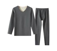 Pigiama invernale lungo da uomo, due pezzi, a girocollo, comodo, pantaloni da notte con tasca, morbidi indumenti da notte per le giornate fredde, Grigio scuro 2., L