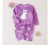 Pigiama invernale per bambine, set con top a maniche lunghe e pantaloni in pile con stampa di gatti carini, elegante e dolce per la bambina, adatto per l'autunno, viola, per la camera da letto 6-9M,9-