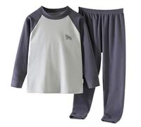 Pigiama invernale per bambini e bambine con maniche lunghe bloccanti sulle spalle e pantaloni, biancheria intima termica (grigio, 13-15 anni)