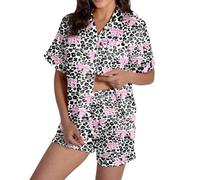 Pigiama leopardato 2026 con dettagli a fiocco, morbido e confortevole, in due pezzi, per notti accoglienti relax a casa, Colore: rosa., XXL