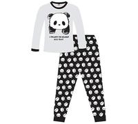 Pigiama lungo con orso panda "I want to Sleep all Day" per bambini e bambine in bianco e nero, bianco, 15-16 Years