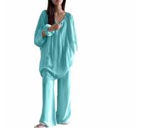 Pigiama lungo con pantaloni da donna, set pigiama largo da donna, blu cielo