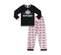 Pigiama lungo da bambina e ragazza, rosa e nero, con scritta “Sleep Queen” Nero 14-15 Anni
