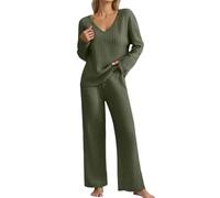 Pigiama lungo da donna, comodo set da casa per autunno/inverno, traspirante, casual, per dormire e per il tempo libero, morbido set da due pezzi, 05 verde., S