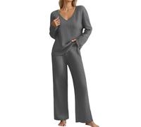 Pigiama lungo da donna, comodo set da casa per autunno/inverno, traspirante, casual, per dormire e per il tempo libero, morbido set da due pezzi, 04 grigio scuro., XL