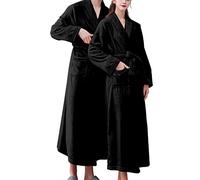Pigiama lungo da donna, set per autunno e inverno, maglia a nido d'ape, morbido, pigiameria, tuta lunga in flanella, pigiama da donna in cotone in flanella, comodi pigiami da donna, Nero , XL