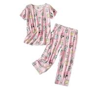 Pigiama Lungo Donna - da Donna Top con Pantaloni Capri con Stampe Casual e Divertenti