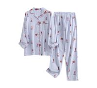 Pigiama Lungo Donna, Pigiama con Bottoni Donna Manica Lunga con Bottoni Colletto a Revers Stampa Maculata Casual Morbido Pigiami 2 Pezzi Set Pigiama Donna Aperto Davanti per La Casa