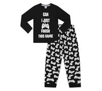 Pigiama lungo in cotone bianco con scritta "Can I Just Finish My Game". Nero 15-16 Anni