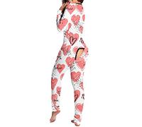 Pigiama lungo in cotone, tuta da donna intera morbida e calda con patta posteriore, maniche lunghe, jumpsuit monopezzo, bodycon, bodysuit, tutina, pigiama da notte, jumpsuit monopezzo, body per adulti