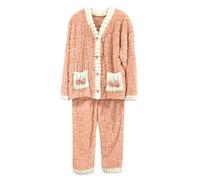 Pigiama Lungo in Flanella con abbottonatura, Morbido e Confortevole, a Maniche Lunghe, per Il Tempo Libero, Autunno e Inverno (Orange, One Size)