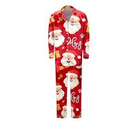Pigiama lungo in seta con stampa natalizia per tre persone con genitori e bambini, come comoda tuta da casa con design papà, Colore: rosso, XL