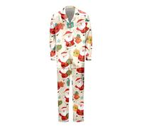 Pigiama lungo in seta stampato natalizio per famiglie di tre persone con design genitore-figlio come accogliente tuta da casa, beige., XL