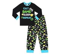Pigiama lungo per bambini con controller del sonno, con scritta "Eat Game", colore: nero e verde, Nero , 12-13 Years