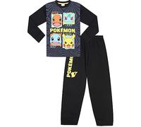 Pigiama lungo per ragazzi e ragazze Pokemon Pikachu, Bulbasaur, Charmander e Squirtle, nero