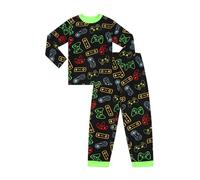 Pigiama lungo per ragazzi ThePyjamaFactory in pile con controller da gioco per videogiochi, Nero , 9-10 Years