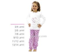 PIGIAMA LUNGO TUTA LILLA CUORICINI SWEET YEARS CALEFFI tg. 5 6 7 8 anni